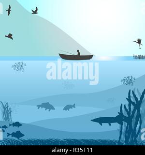 La pêche sur le lac sauvage Illustration de Vecteur