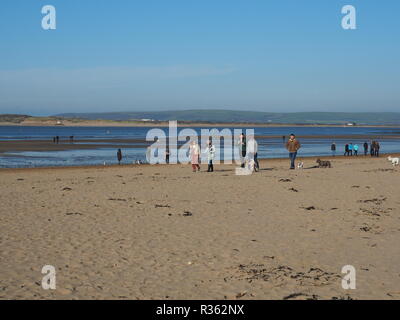 Des groupes de promeneurs de chiens sur Instow Beach North Devon UK Banque D'Images