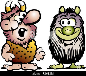 Cartoon Vector illustration de deux gobelins drôles ou monstres troll Banque D'Images