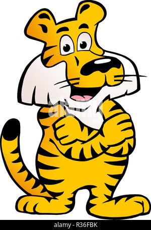 Vector illustration dessinée à la main d'un heureux et fier tigre de Sibérie Banque D'Images