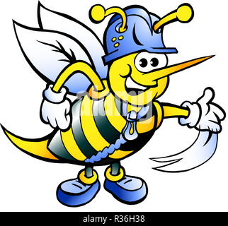 Vector illustration dessinée à la main d'une abeille travail heureux Banque D'Images