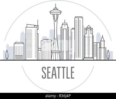 Seattle City skyline - tours et attractions de Seattle, paysage urbain Illustration de Vecteur