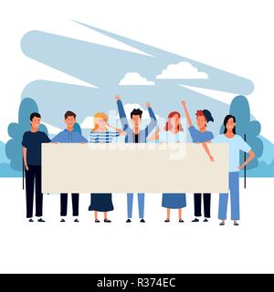 Les gens avec des affiches d'un parkscape brushprint avec groupe en vecteur illustration graphic design Illustration de Vecteur