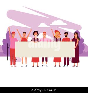 Les gens avec des affiches d'un parkscape brushprint avec groupe en vecteur illustration graphic design Illustration de Vecteur