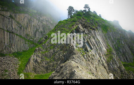 Formation de basaltes colonne Stolbchaty au cap à Kunashir îles Kouriles, Russie Banque D'Images