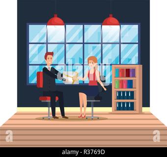 Couple d'affaires dans le milieu de la conception d'illustration vectorielle cadeau donnant Illustration de Vecteur