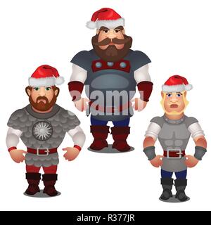 Ensemble de héros épique du folklore russe et des contes avec des bonnets rouges de Père Noël avec pompon isolé sur fond blanc. Cartoon Vector illustration close-up. Illustration de Vecteur