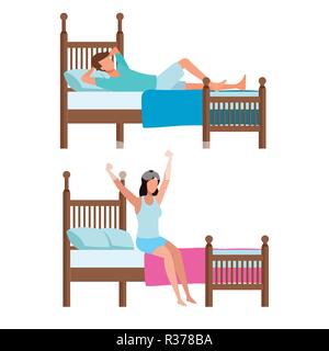 Routines au home dans le lit avatar cartoons vector illustration graphic design Illustration de Vecteur