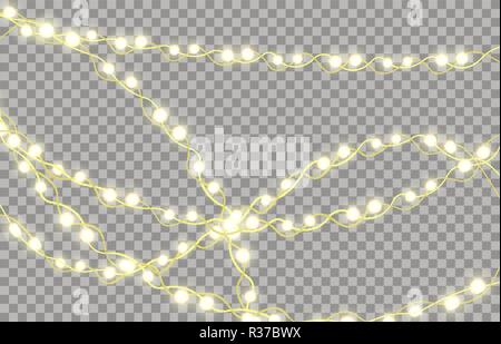 Lumineux colorés Garland pour le Nouvel An et les arbres de Noël. Lumières de Noël LED panneaux publicitaires, panneaux sur fond transparent. Vector Illustration Illustration de Vecteur