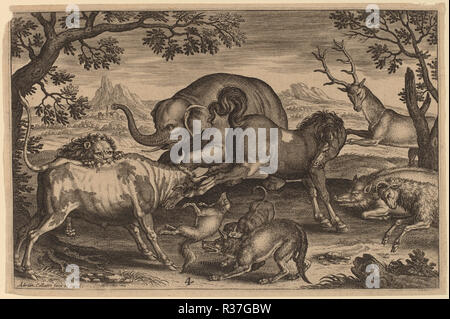 Animalium Quadrupedum. Technique : gravure. Musée : National Gallery of Art, Washington DC. Auteur : Adriaen Collaert. Banque D'Images