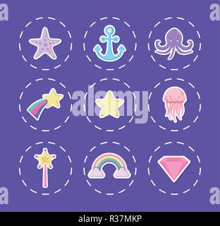 Octopus mignon avec set icons vector illustration design Illustration de Vecteur