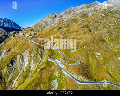 Vue aérienne, route du col de Furka, Canton d'Uri, Suisse Banque D'Images