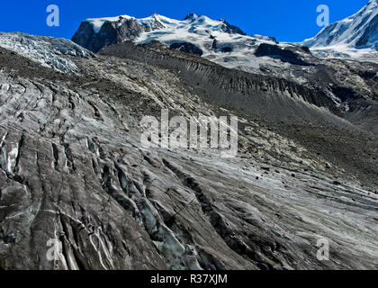 Vue sur le glacier du Gorner supérieure à la Massif du Mont Rose avec les pics Nordend, gauche et droite, Dufourspitze Banque D'Images