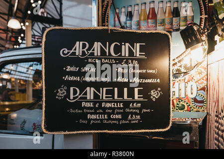 Londres, UK - 2 novembre 2018 : stand at the Hampshire menu dans Mercato Metropolitano, le premier marché communautaire durable à Londres a porté sur Banque D'Images