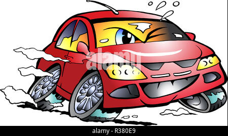 Cartoon Vector illustration d'une voiture sport rouge Mascot racing en pleine vitesse Banque D'Images
