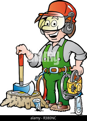 Cartoon Vector illustration d'un travail heureux ou bûcheron Woodcutter Banque D'Images