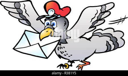 Cartoon Vector illustration d'un pigeon après le vol avec une lettre Banque D'Images