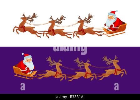 Funny Santa Claus est équitation dans un traîneau. Concept de Noël. Cartoon vector illustration Illustration de Vecteur