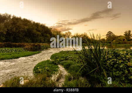 Coucher de soleil sur la rivière sorraia comme il coule dans Biscainho, Coruche. Banque D'Images