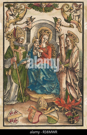 La Vierge avec Saint Ulrich et de Saint Afra [recto]. En date du : ch. 1511. Dimensions : image : 26 x 16,6 cm (10 1/4 x 6 9/16 in.) : feuille 32,3 x 22 cm (12 11/16 x 8 11/16 in.). Technique : gravure sur bois colorés à la main. Musée : National Gallery of Art, Washington DC. Auteur : Urs Graf I. Banque D'Images