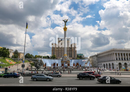 KIEV, UKRAINE - le 12 juillet 2018 : vue générale de la place de l'Indépendance à Kiev où est la capitale de l'Ukraine Banque D'Images