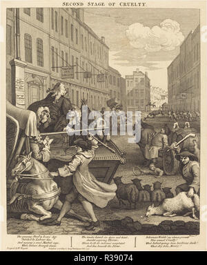 La deuxième étape de la cruauté. En date du : 1751. Technique : gravure et gravure. Musée : National Gallery of Art, Washington DC. Auteur : William Hogarth. Banque D'Images
