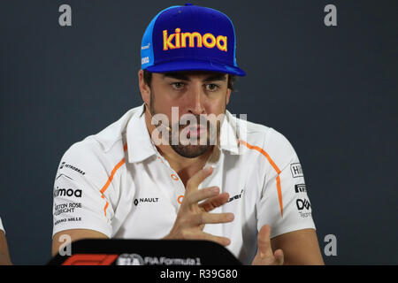 Abu Dhabi, EAU. 22 Nov 2018. 22 novembre 2018, Yas Marina, à Abu Dhabi, Emirats Arabes Unis, Etihad Airways Formula 1 Grand Prix d'Abu Dhabi, arrivées et conférence de presse ; McLaren, Fernando Alonso : Action Crédit Plus Sport Images/Alamy Live News Banque D'Images