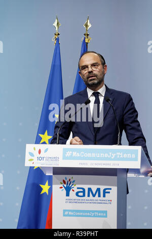 Paris, France. 22 Nov, 2018. Discours de 1er ministre Édouard Philippe au 101e Congrès de l'Association des Maires de France le 22 novembre 2018 à Paris, France. Credit : Bernard Menigault/Alamy Live News Banque D'Images