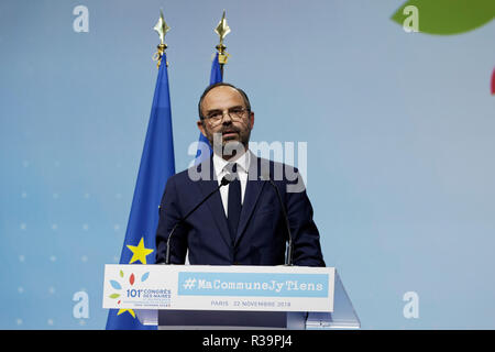 Paris, France. 22 Nov, 2018. Discours de 1er ministre Édouard Philippe au 101e Congrès de l'Association des Maires de France le 22 novembre 2018 à Paris, France. Credit : Bernard Menigault/Alamy Live News Banque D'Images