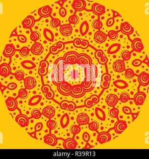 Mandala Orange-comme motif sur fond jaune Illustration de Vecteur