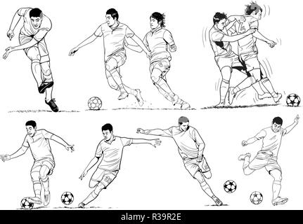 Joueurs de football de l'art en ligne des illustrations. Illustration de Vecteur