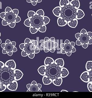 Les modèles sans couture sur fond violet. Vintage décoratif comme flower ou en flocon Hand drawn et réparties autour d'chaoticly. L'Islam, Arabe, Indienne, motifs ottomans. Illustration de Vecteur
