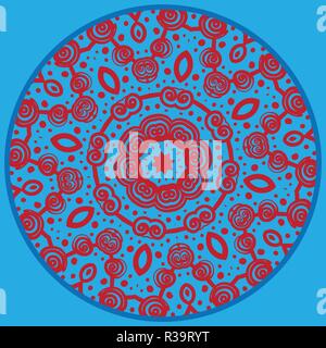 Motif inspiré de Mandala. Ronde dessin ornement en couleur bleu et rouge Illustration de Vecteur