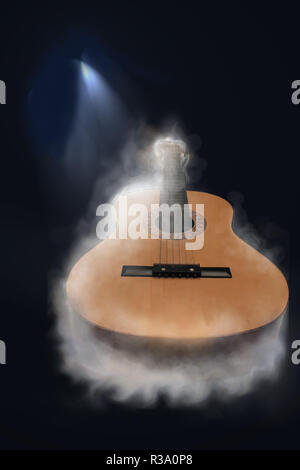 La guitare dans le nuage de fumée et de guitare. rayon de lumière Banque D'Images