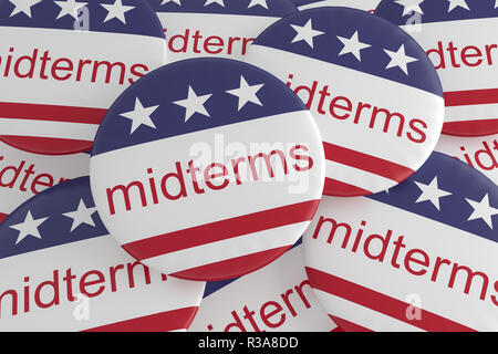 La politique USA News Badges : Tas d'examens de boutons avec US Flag, 3d illustration Banque D'Images