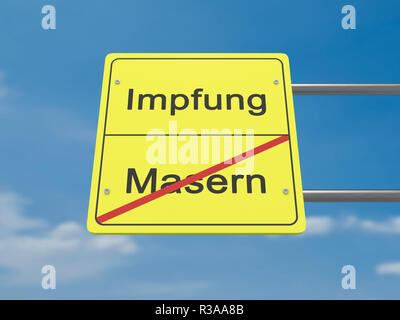 Concept Santé Road Sign : Impfung und Masern, signifiant la vaccination et le vaccin contre la rougeole en langue allemande, 3d illustration Banque D'Images