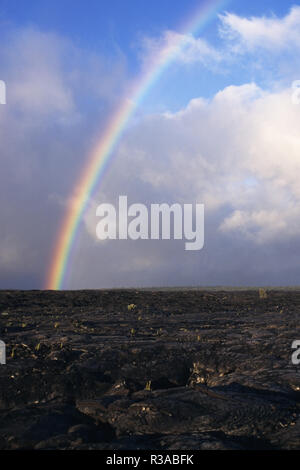 Arc-en-ciel sur un champ de lave à hawaii Banque D'Images