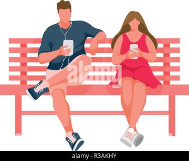 L'homme et la jeune fille assise sur un banc Illustration de Vecteur