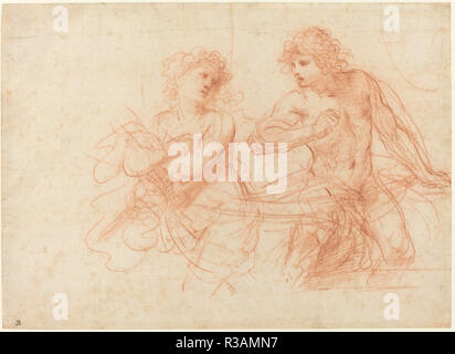 Amnon et Tamar. En date du : 1649. Dimensions : hors tout : 18,9 x 26,1 cm (7 7/16 x 10 1/4 in.). Médium : craie rouge sur papier vergé. Musée : National Gallery of Art, Washington DC. Auteur : Giovanni Francesco Barbieri, appelé le Guerchin. Banque D'Images