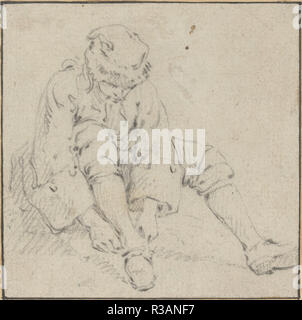 L'homme tirant sur sa chaussure. En date du : 1761/1763 ?. Dimensions : hors tout : 11 x 11 cm (4 5/16 x 4 5/16 in.). Médium : craie noire sur papier vergé, fixées sur le mont. Musée : National Gallery of Art, Washington DC. Auteur : Attribué à Jean-Baptiste Le Prince. Banque D'Images