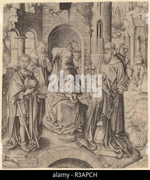 L'Adoration des Mages. En date du : ch. 1480/1485. Technique : gravure. Musée : National Gallery of Art, Washington DC. Author : Master I. A. M. de Zwolle. Banque D'Images