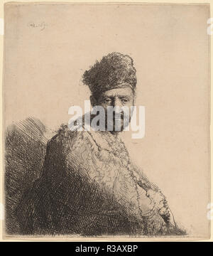 Homme barbu, dans un chapeau et la Robe Oriental à poil : l'artiste de son père. En date du : 1631. Technique : eau-forte et burin. Musée : National Gallery of Art, Washington DC. Auteur : REMBRANDT, Harmenszoon van Rijn. Banque D'Images