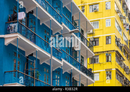 La Maison Bleue et Maison Jaune détail, Pierre Nullah Lane, Wan Chai, Hong Kong Banque D'Images