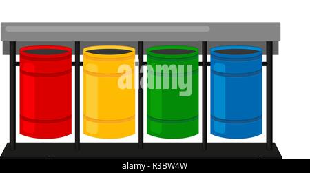Poubelles de tri cartoon coloré Illustration de Vecteur