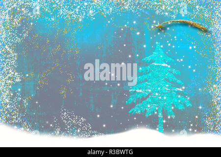 Cartes de vœux de Noël, abstract dessin libre de sapin avec des paillettes, grunge background with copy space. Banque D'Images