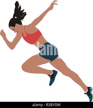 Commencez à courir plus rapidement runner sprinter femme silhouette plate Illustration de Vecteur