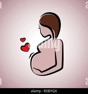 Belle femme enceinte avec les cheveux bruns vector illustration EPS10 Illustration de Vecteur