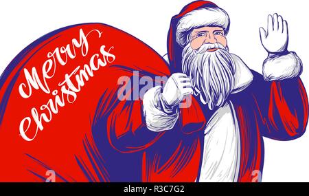 Santa Claus, symbole de Noël hand drawn vector illustration croquis. Illustration de Vecteur