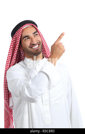 Arabie arabe promoteur man presenting pointant sur le côté Banque D'Images