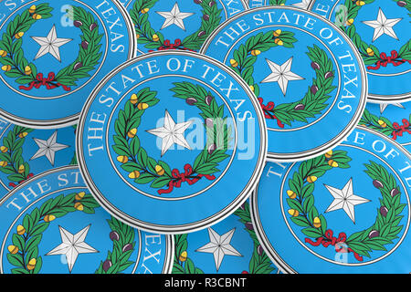 Boutons d'État des États-Unis : Pile of Texas Seal Insignes, 3d illustration Banque D'Images